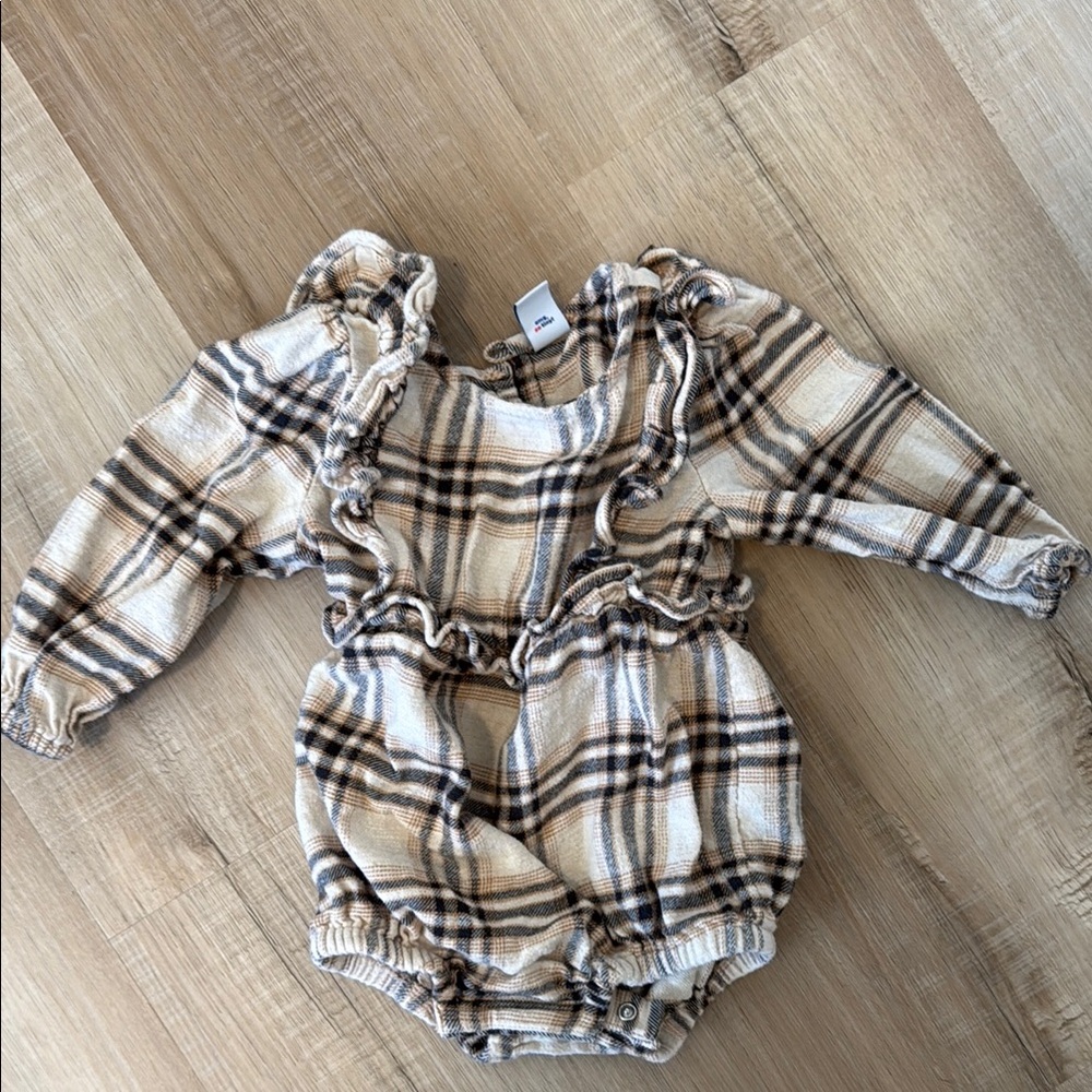 Old Navy Cream and Brown Buffalo Check Romper